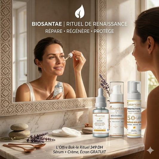 Pack Rétinol Anti-Rides Biosantae - سيروم + كريم + SPF50 للبشرة المغربية